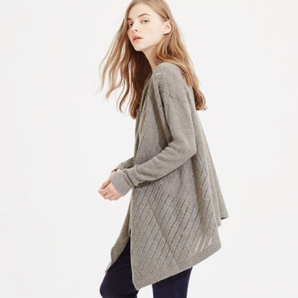 Lou and Grey On Point Pointelle open front cardigan wool/alpaca blend green XL - Picture 1 of 10